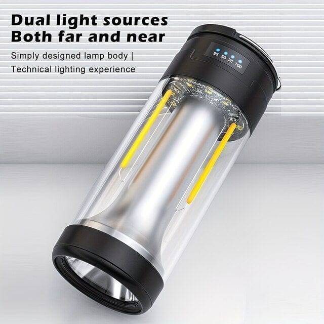 Durable USB C camping lantern, also a power bank, perfect for emergency and outdoor use.