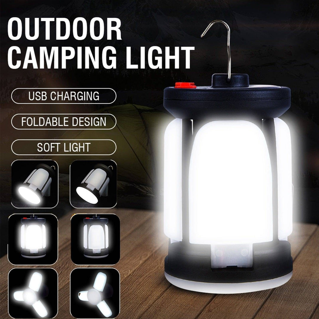 USB rechargeable LED camping lantern with solar panel, portable outdoor gear