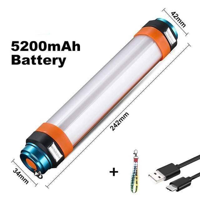 Compact outdoor gear: USB rechargeable LED torch with strong magnetic back for hands-free use in emergency or camping