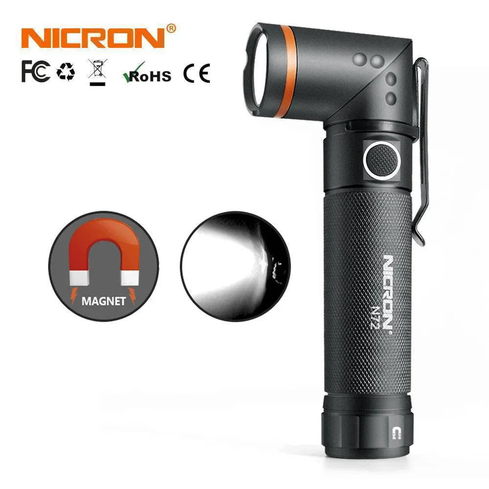 Survival tool: USB rechargeable LED flashlight, magnetic base, waterproof, and 90-degree rotating beam