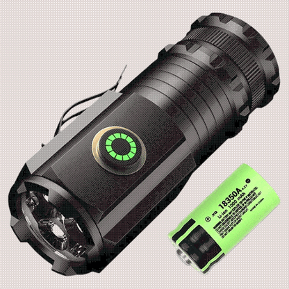 USB rechargeable LED flashlight with magnetic base, ideal for camping and outdoor lighting