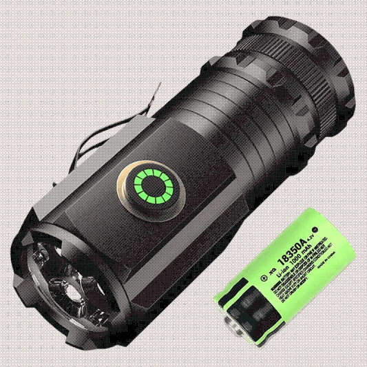 USB rechargeable LED flashlight with magnetic base, ideal for camping and outdoor lighting