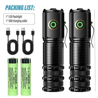 Handheld LED flashlight with strong magnetic base, USB 18650 rechargeable for outdoor adventures