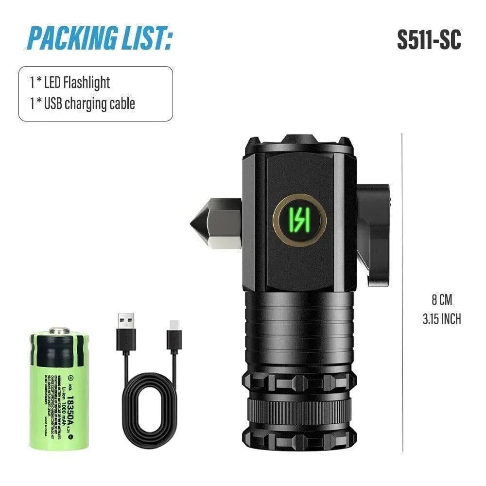 Versatile LED flashlight, USB rechargeable, magnetic for hands-free use, survival gear and outdoor light