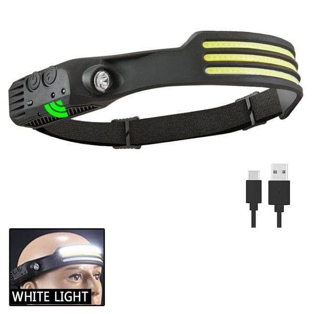 USB rechargeable LED headlamp packaged, ready for outdoor adventures & camping