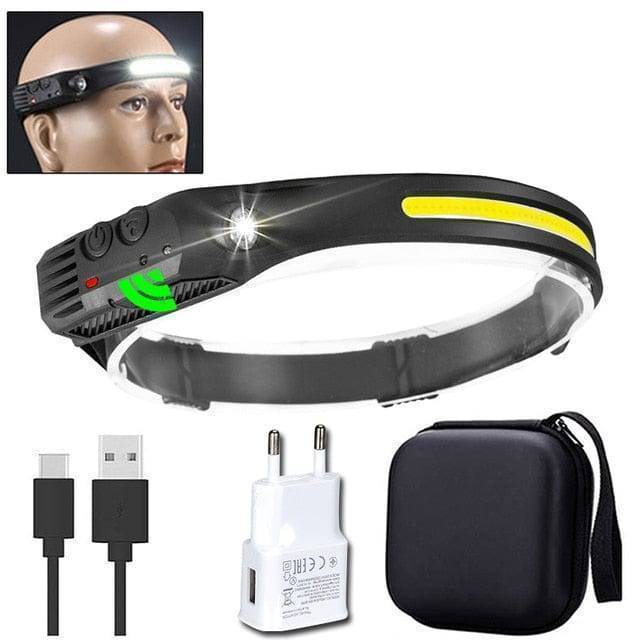 USB rechargeable LED headlamp with durable construction, perfect for rugged outdoor use