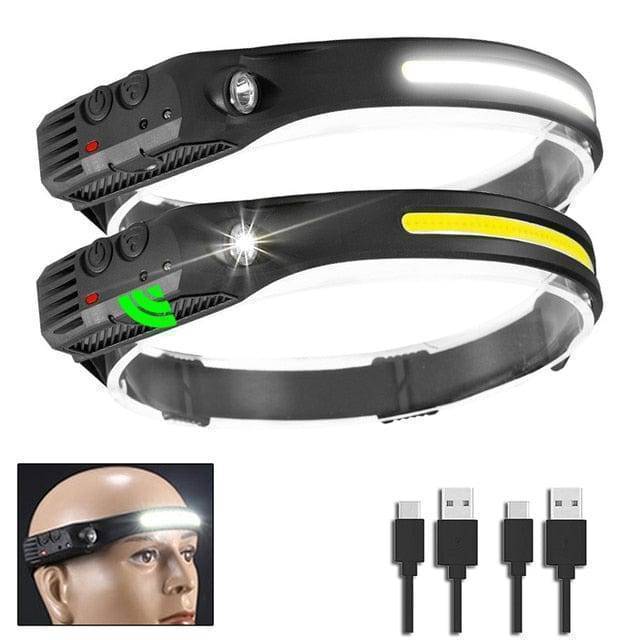 Brightness test of USB rechargeable LED headlamp in a dark outdoor setting