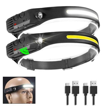 Brightness test of USB rechargeable LED headlamp in a dark outdoor setting