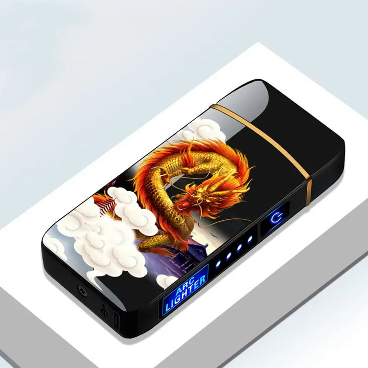 Flameless plasma arc lighter, USB rechargeable, windproof for outdoor use.