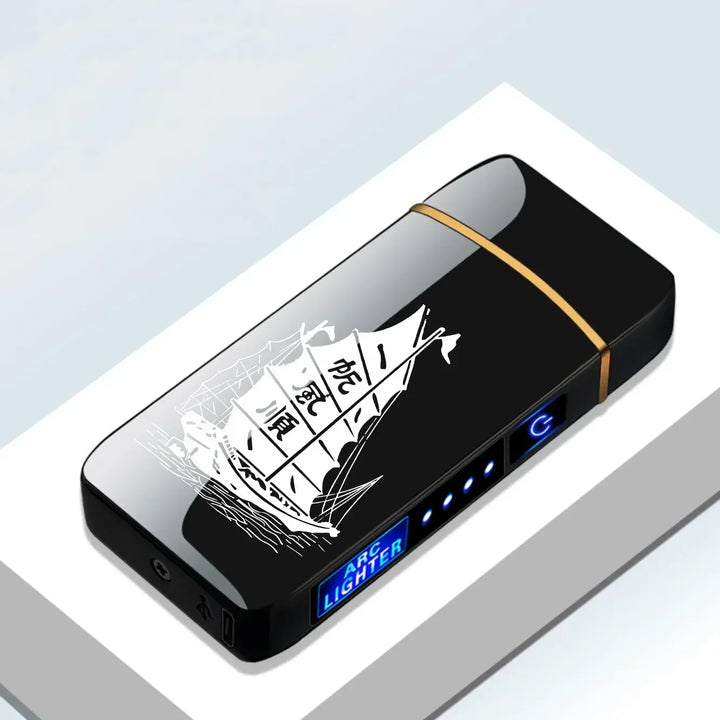 Eco-friendly flameless arc lighter, USB rechargeable, windproof design, modern.