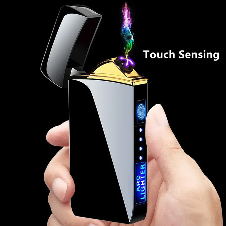 Sleek metal USB plasma lighter, flameless, windproof, for all lighting needs.