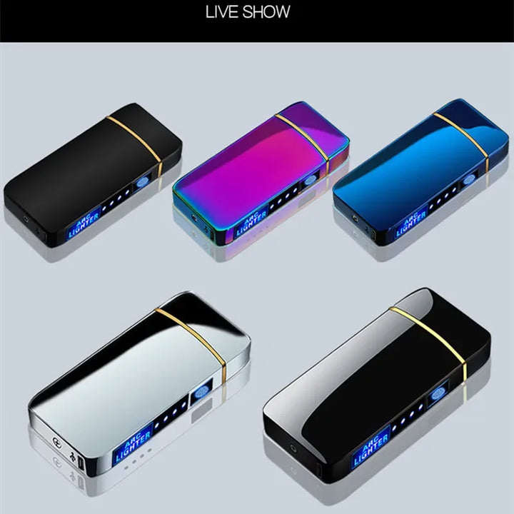 Windproof electric plasma lighter, USB rechargeable, dual arc for fast ignition.