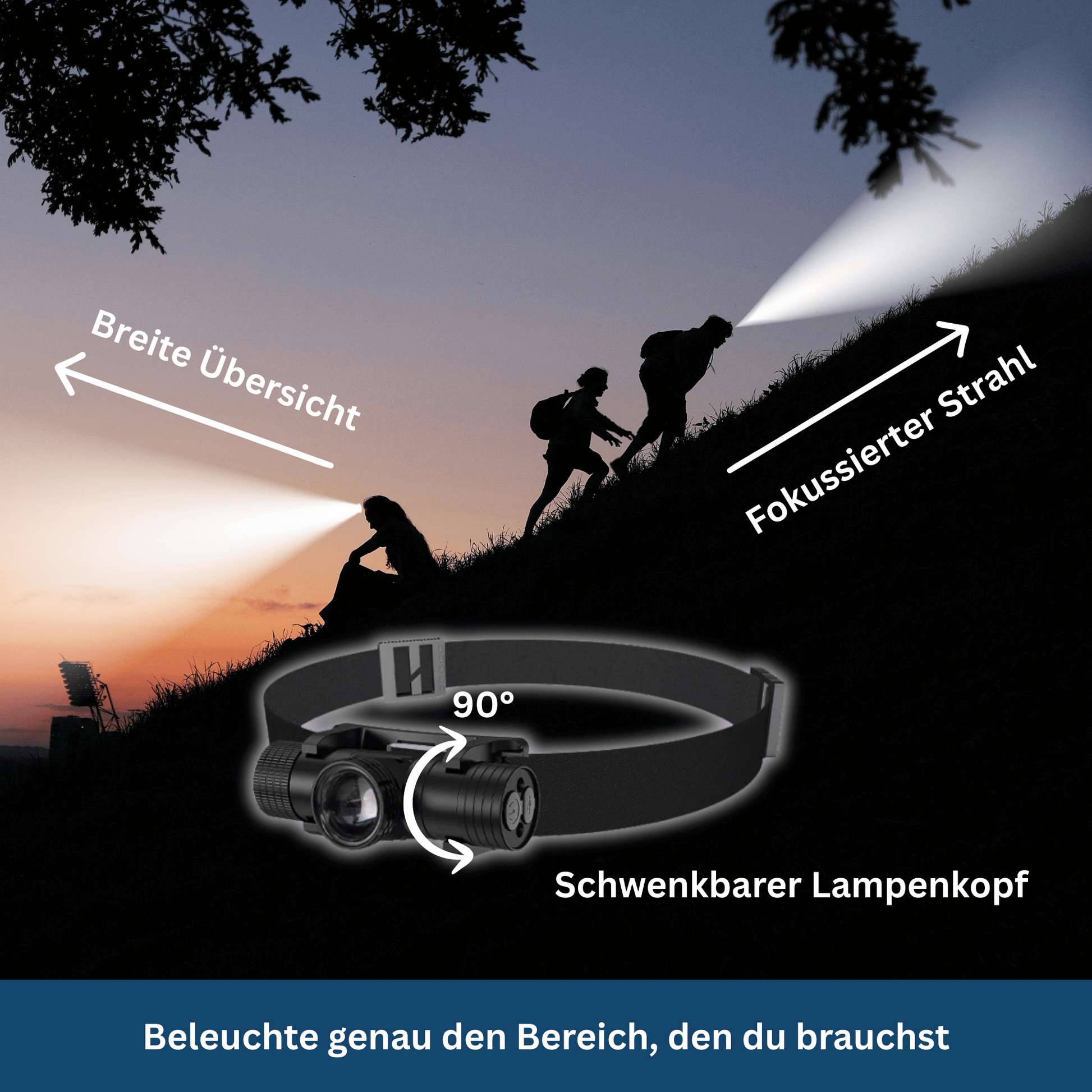 Bright LED headlamp, waterproof and rechargeable for outdoor use