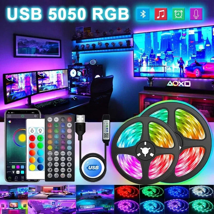 Sleek USB powered RGB LED strip, mood lighting for vibrant room decor and TV background ambiance.