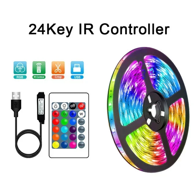 Bright USB RGB LED strip, flexible and color changing, for dynamic room and TV backlighting.