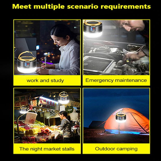 Rechargeable LED tent lantern, solar charging, USB input, includes remote control for camping light