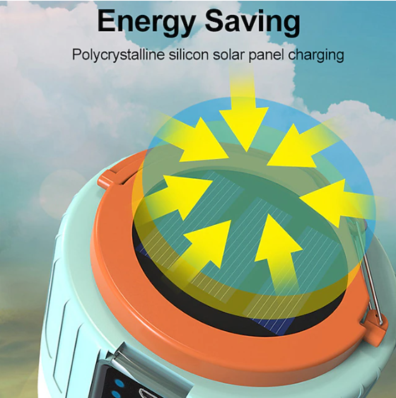 Compact camping tent light, solar and USB-chargeable, offering bright illumination with remote control