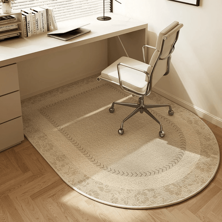 Anti-scratch velour desk mat for floor protection, perfect for office chairs & wheels, an essential home office accessory.