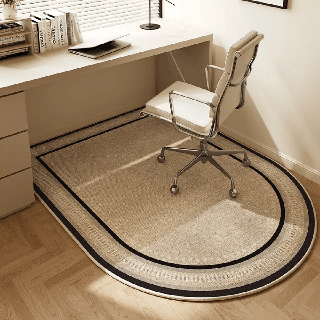 Stylish office chair mat in velour, a robust floor protector for hardwood & carpet, ideal for any workspace decor.