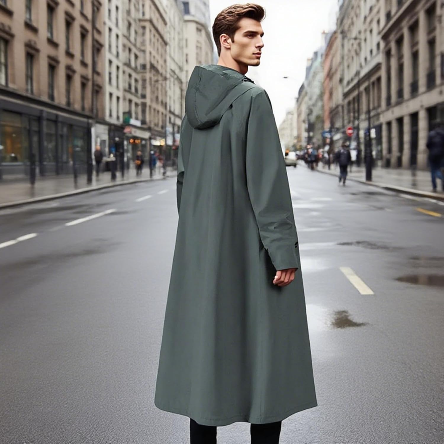 Veridra waterproof long rain jacket, essential outdoor gear for men & women, all seasons.