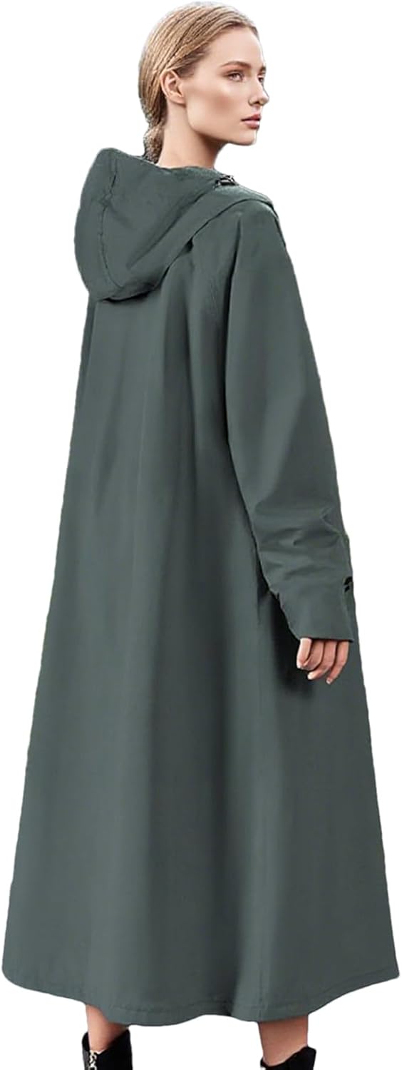 Veridra travel long raincoat, lightweight, packable & waterproof for unpredictable weather.