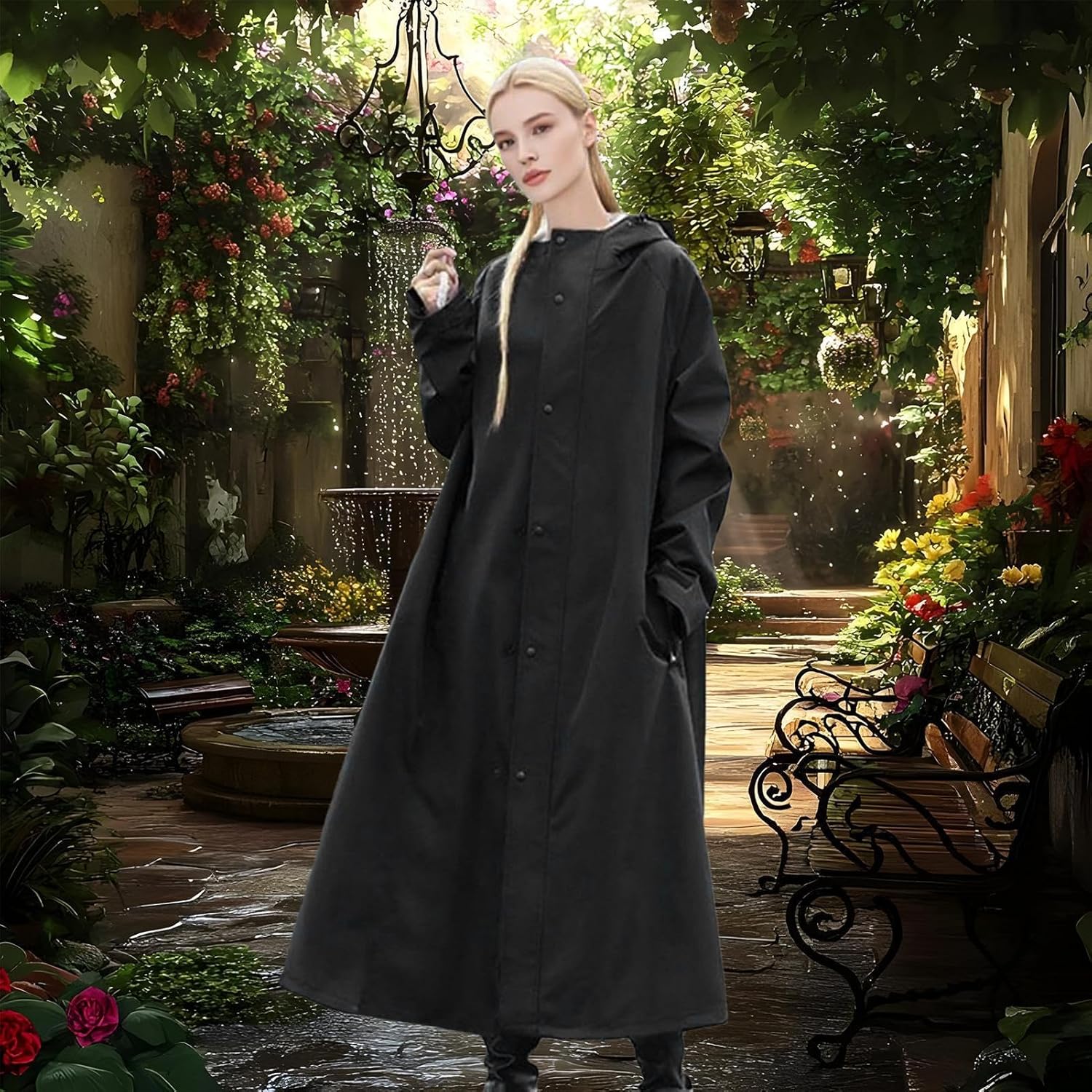 Unisex Veridra long raincoat, sleek and waterproof, ideal commuter jacket for heavy rain.