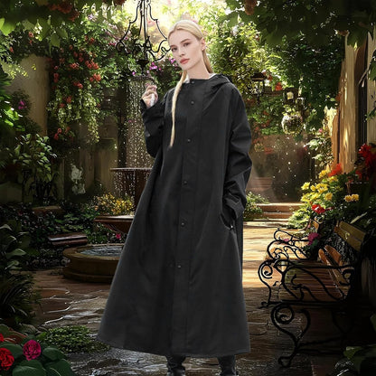 Unisex Veridra long raincoat, sleek and waterproof, ideal commuter jacket for heavy rain.