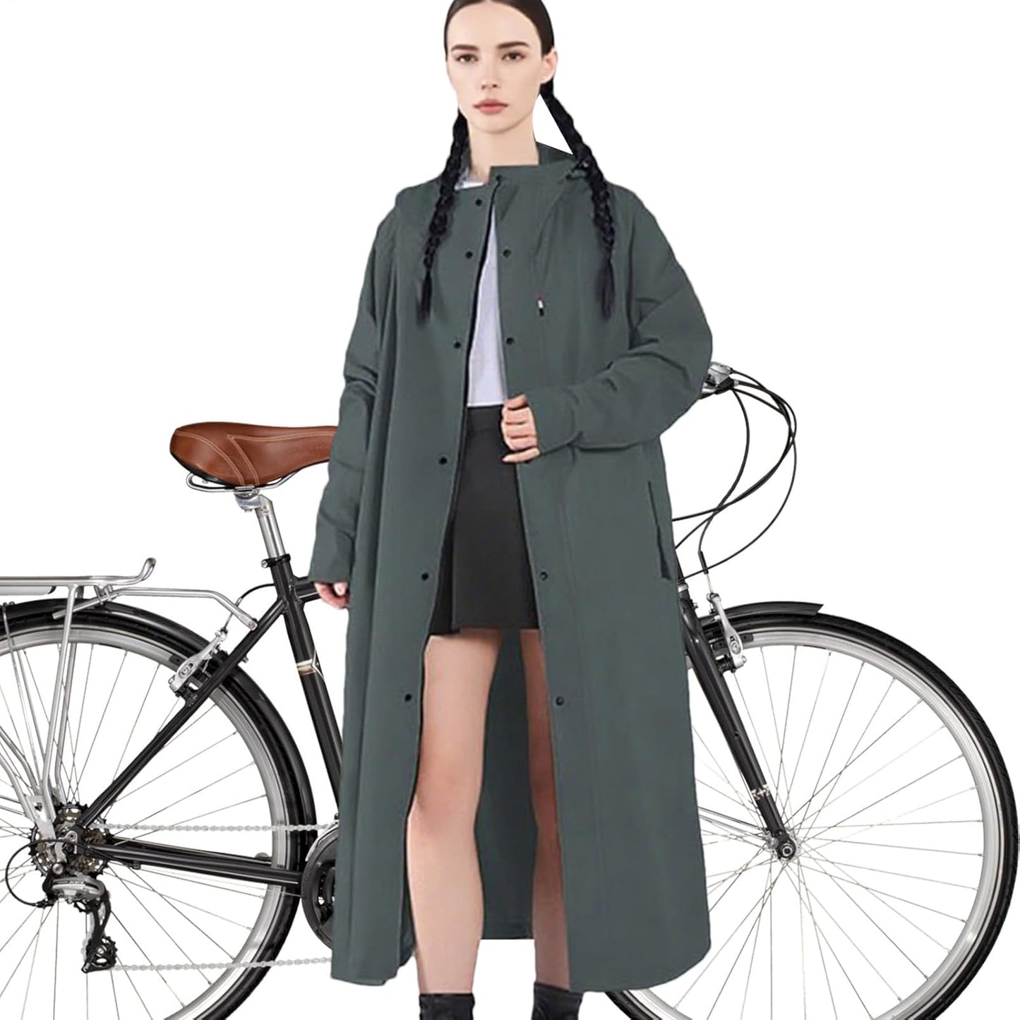 Commuter-friendly Veridra long rain jacket, waterproof & windproof for urban adventures.