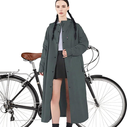 Commuter-friendly Veridra long rain jacket, waterproof & windproof for urban adventures.