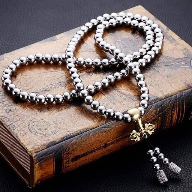 Buddha Beads EDC Chain, handcrafted 10mm beads, ideal for tactical and outdoor use.