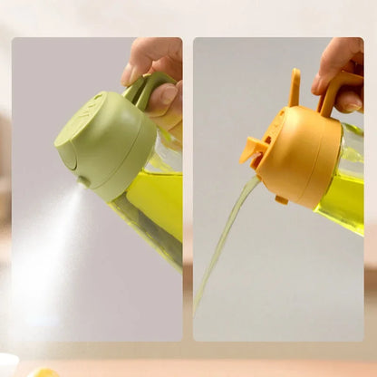 Dual function glass oil dispenser & sprayer. Perfect kitchen tool for vinegar, oil, soy sauce, and salad dressings.