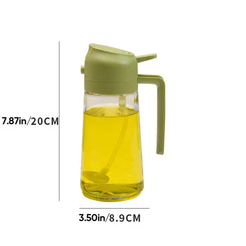 Innovative 2-in-1 glass oil sprayer & dispenser. Essential kitchen gadget for healthy cooking, grilling, and baking.
