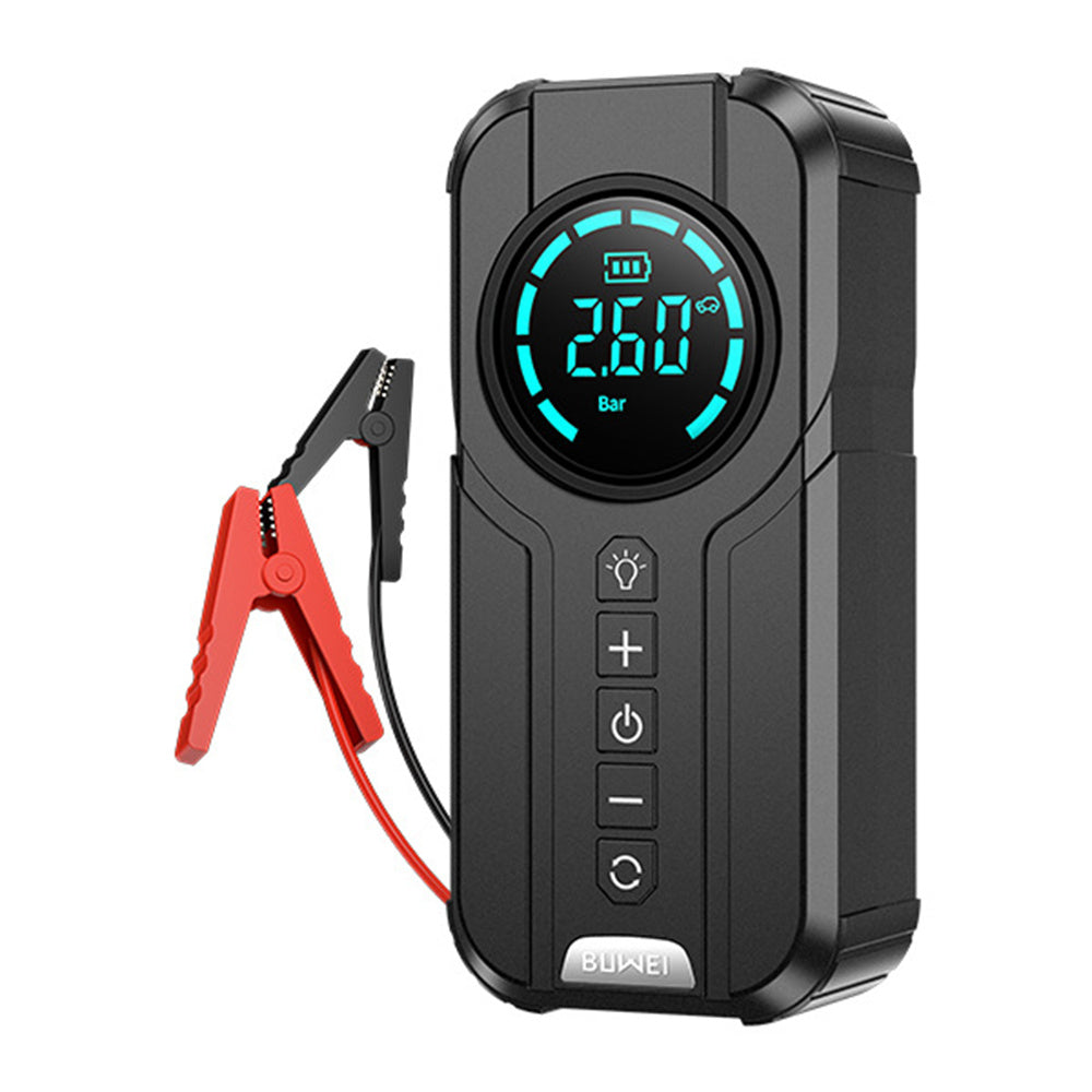 Versatile 4-in-1 car jump starter with tire inflator, power bank, LED light, and 1000A booster
