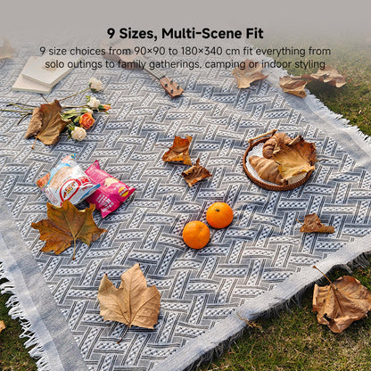 Boho chic checkered camping blanket, durable and versatile for indoor/outdoor use