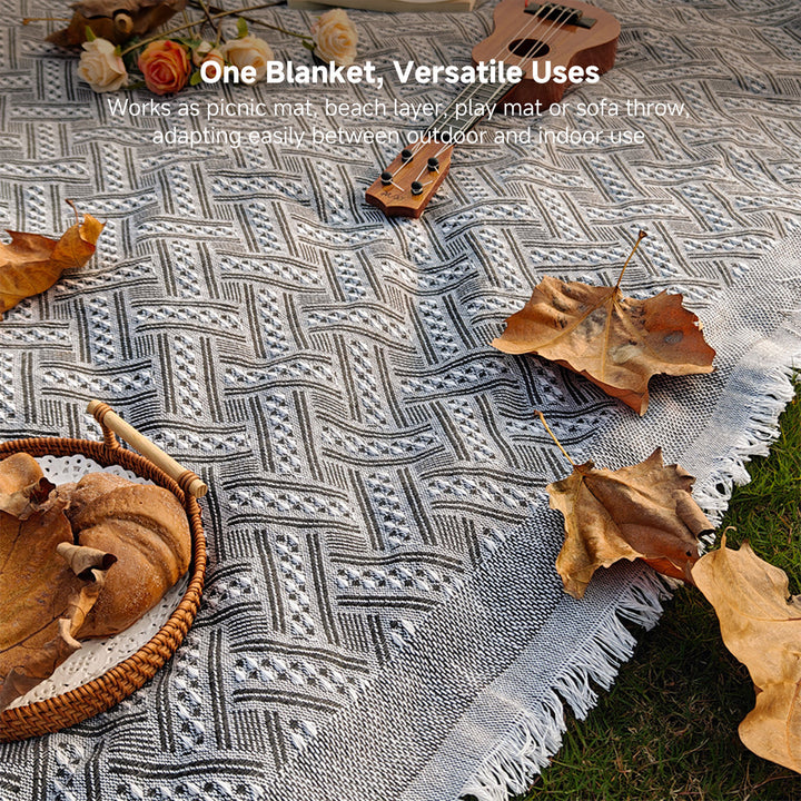 Easy care checkered blanket for camping, picnics, home decor, and travel adventures