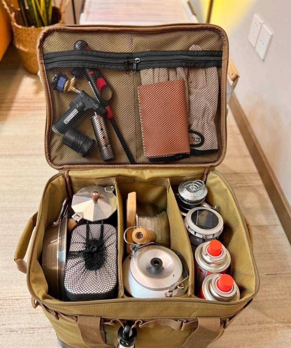 Versatile outdoor camping gear storage bag, heavy-duty and waterproof, shown in collapsed state