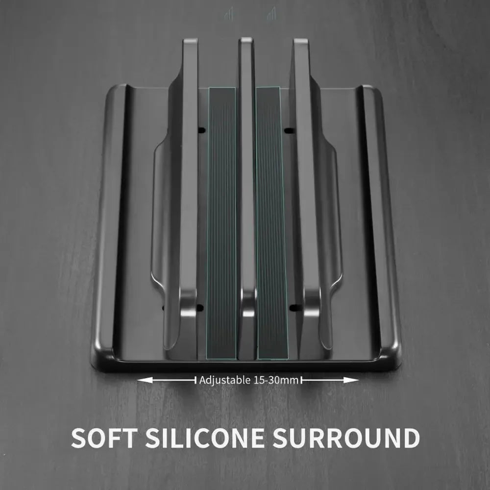 Sleek vertical laptop desk stand, universal organizer for a clean, modern workspace. Ideal for home office.