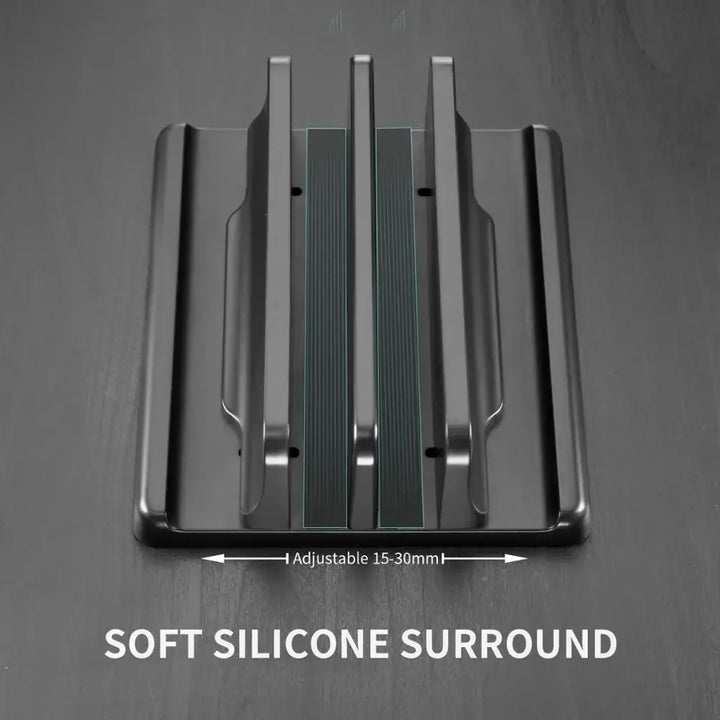 Sleek vertical laptop desk stand, universal organizer for a clean, modern workspace. Ideal for home office.