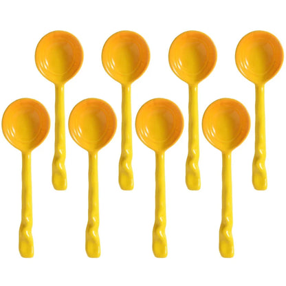 Artistic 8-piece ceramic serving spoon set, vibrant colors, essential kitchen tableware.