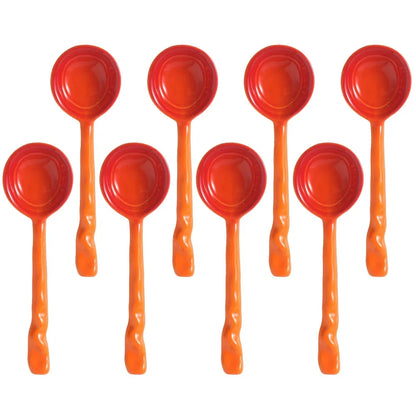 Full view of the 8 vibrant ceramic serving spoons, a versatile kitchen utensil collection.