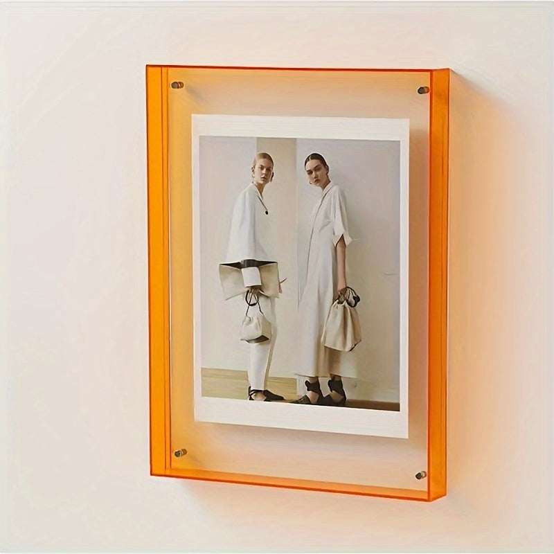 Display your photos with this vibrant acrylic frame, perfect for wall or desk art.