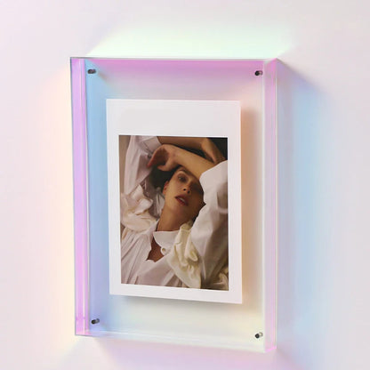 Premium vibrant acrylic photo frame, modern colorful decor for wall or desk display.