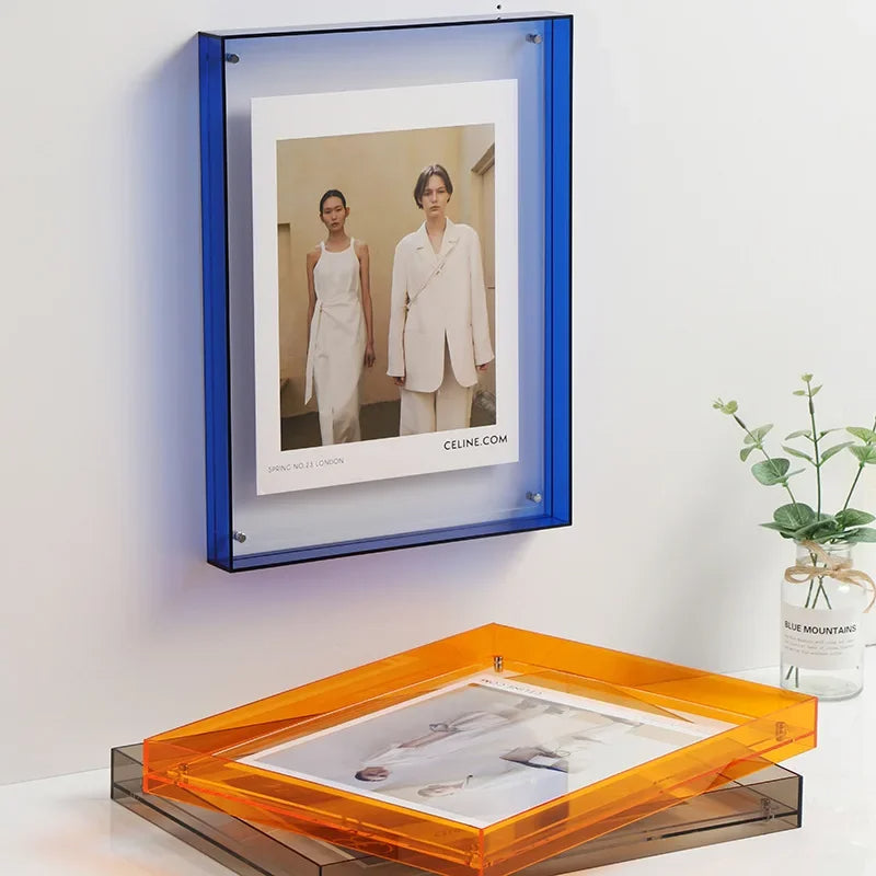 Vibrant acrylic photo frame, a colorful modern home accent & desk accessory gift.