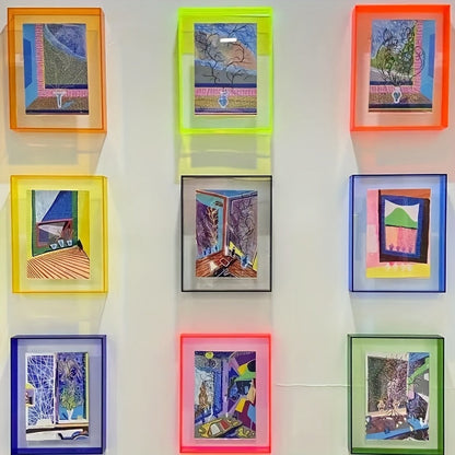 Bright acrylic photo frame, ideal for a vibrant wall display or modern desk decor.