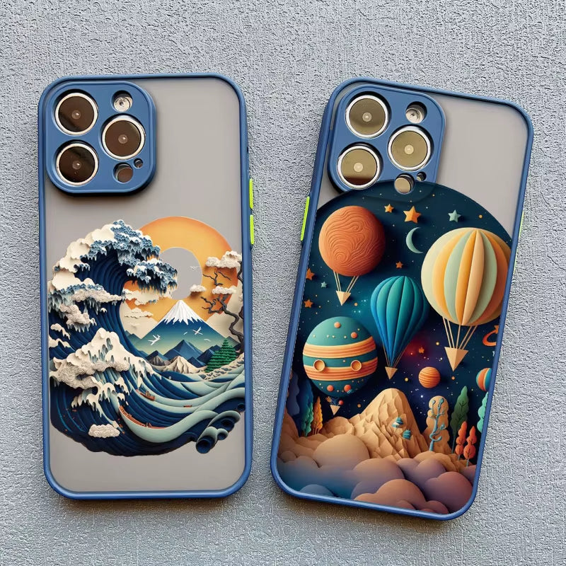 Colorful Dreamscape 3D iPhone case for women. Protective, shockproof mobile cover with vibrant design.