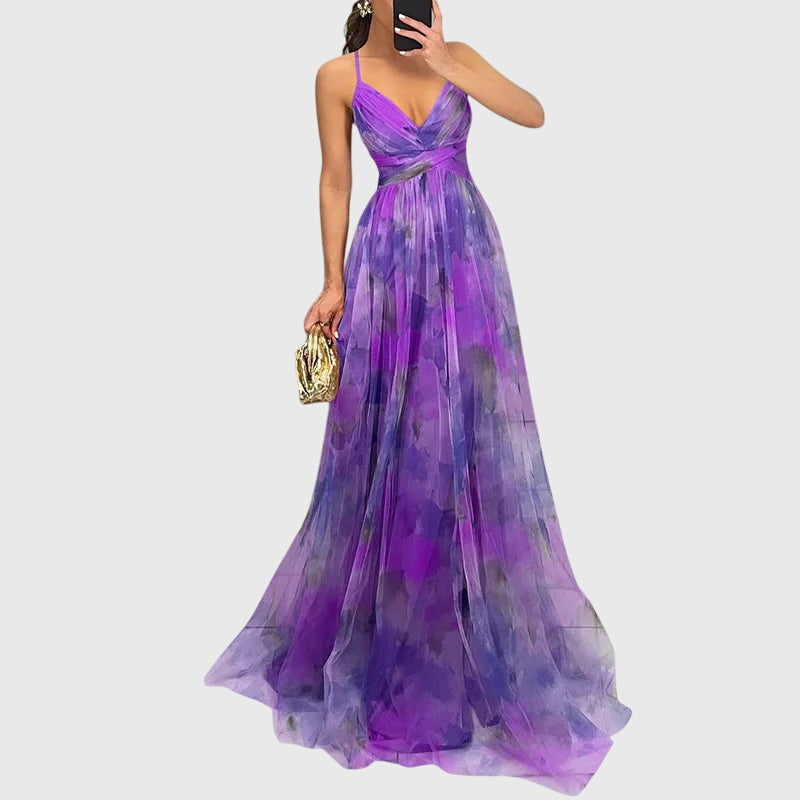 Enchanting vibrant floral maxi dress for women, perfect summer party or vacation outfit with adjustable straps.