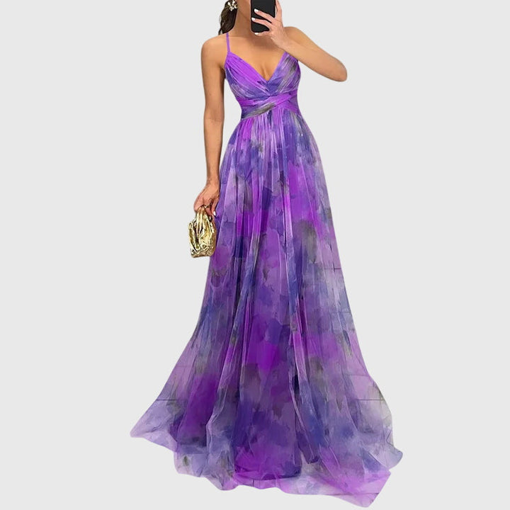 Enchanting vibrant floral maxi dress for women, perfect summer party or vacation outfit with adjustable straps.