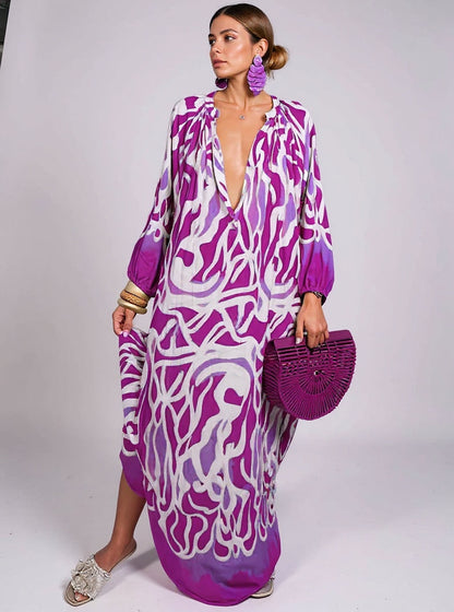 Best-selling women's boho floral maxi dress. Vibrant print, long sleeve, flowy & comfortable for summer everyday fashion.