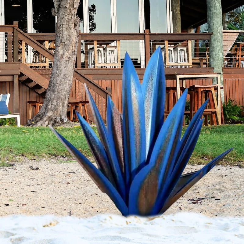 Rustic metal agave decorative plant, an eye-catching outdoor garden accent & unique yard art sculpture.