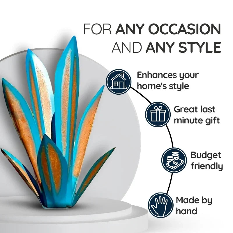 Vibrant desert-themed metal agave plant, a unique outdoor garden accent & weather-resistant yard decor.